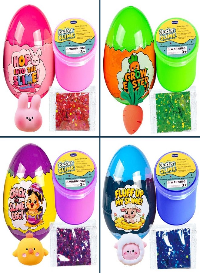 Waybla Easter Basket Stuffers for Kids - 4-Pack Butter Slime Eggs with Colorful Slimes, Glitter, and Figurines - Fun Sensory Toy, Party Favors, Basket Fillers - Image 3